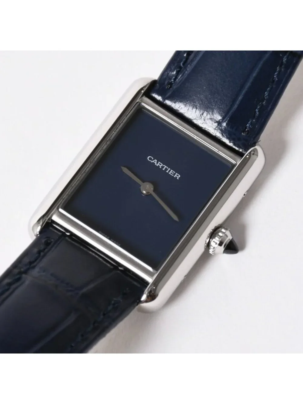 Cartier Tank Must LM Watch SS Quartz Leather Blue Dial